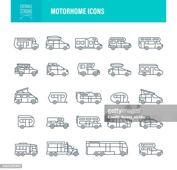 ilustrações, clipart, desenhos animados e ícones de ícones de motorhome curso editável - trailer de carro