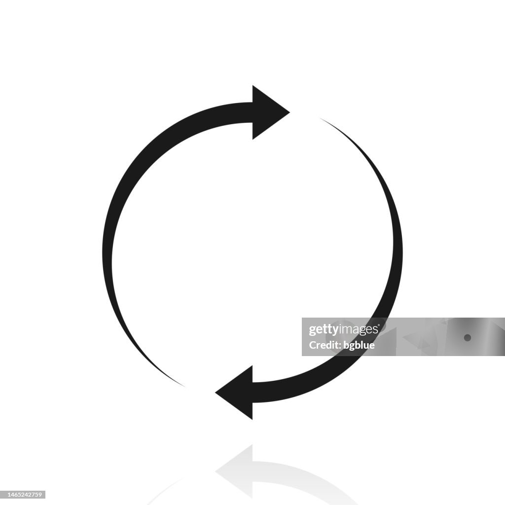 Nachladen. Symbol mit Reflexion auf weißem Hintergrund
