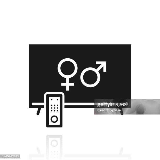 tv with gender symbols. icon with reflection on white background - gender gap stock illustrations