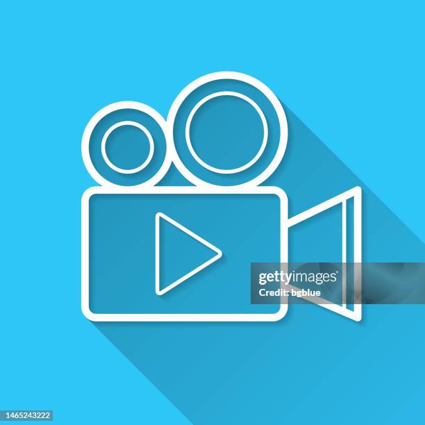 stockillustraties, clipart, cartoons en iconen met video camera. icon on blue background - flat design with long shadow - movie camera