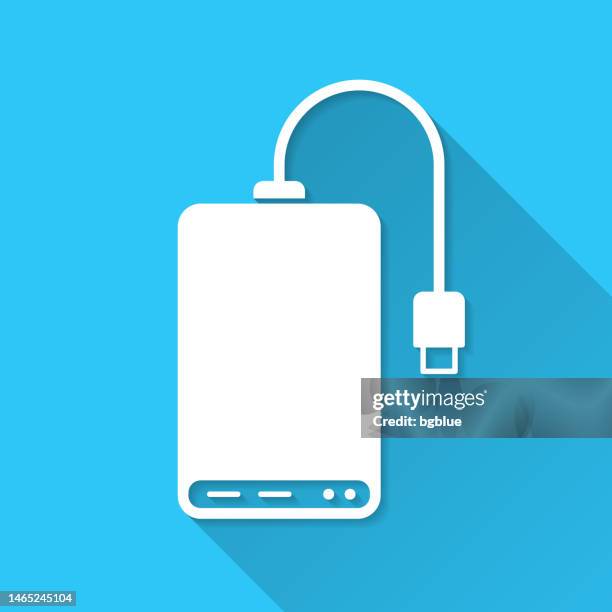 external hard drive. icon on blue background - flat design with long shadow - external hard disk drive stock illustrations