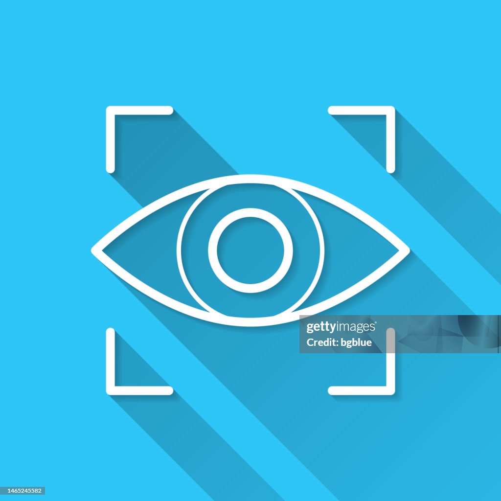Varredura da retina. Ícone no fundo azul - Design plano com sombra longa