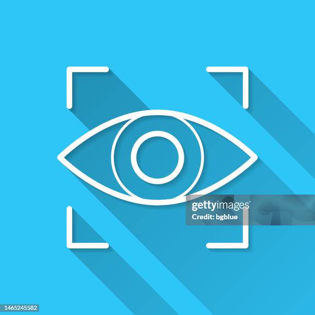 retinal scan. icon on blue background - flat design with long shadow - data visual stock illustrations