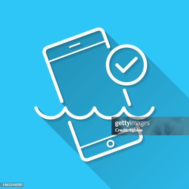 waterproof smartphone. icon on blue background - flat design with long shadow - waterproofing stock illustrations