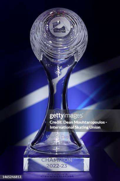 General view of the ISU Crystal Globe Trophy during the ISU World Cup Short Track at Optisport Schaatsbaan on February 12, 2023 in Dordrecht,...