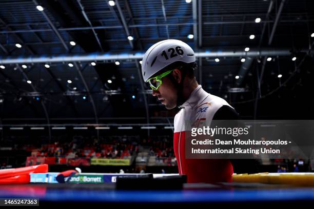 Pawel Adamski of Poland is pictured during the ISU World Cup Short Track at Optisport Schaatsbaan on February 12, 2023 in Dordrecht, Netherlands.