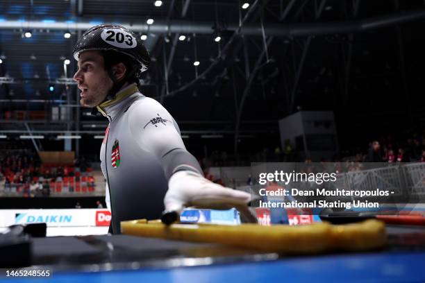 Alex Varnyu of Hungary is pictured during the ISU World Cup Short Track at Optisport Schaatsbaan on February 12, 2023 in Dordrecht, Netherlands.