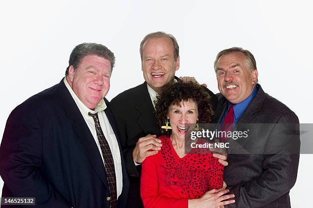 Cheerful Goodbyes" Episode 21 -- Pictured: George Wendt as Norm Peterson, Kelsey Grammer as Dr. Frasier Crane, Rhea Perlman as Carla Tortelli LeBec,...