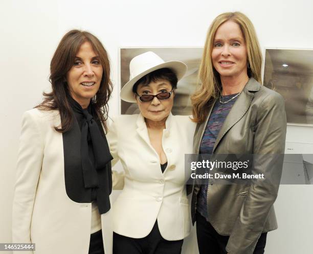 Olivia Harrison, Yoko Ono and Barbara Bach attend a Council Reception launching Yoko Ono's exhibition 'To The Light' at The Serpentine Gallery on...