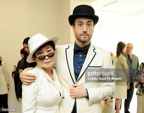 Yoko Ono and Sean Lennon attend a Council Reception launching Yoko Ono's exhibition 'To The Light' at The Serpentine Gallery on June 18, 2012 in...