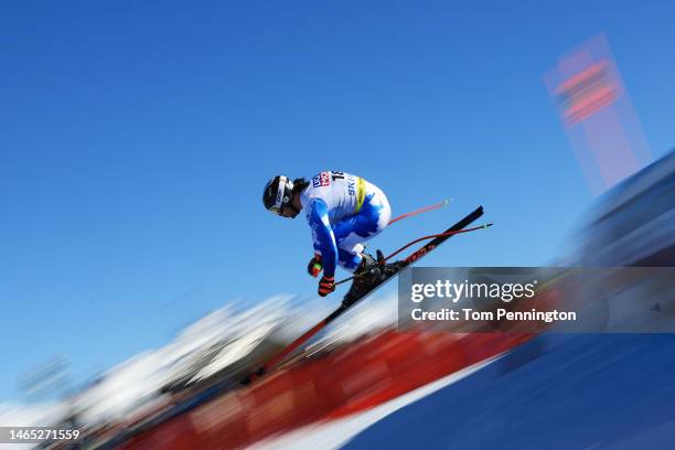 Jared Goldberg of the United States competes in Men's Downhill at the FIS Alpine World Ski Championships on February 12, 2023 in Courchevel, France.