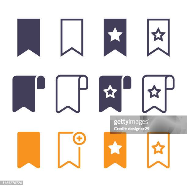 illustrazioni stock, clip art, cartoni animati e icone di tendenza di set di icone segnalibro. - segnalibro