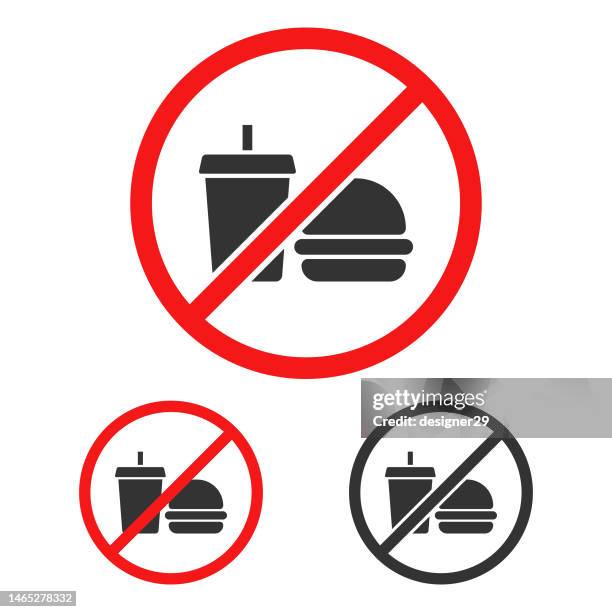 no eating and drinking sign vector design. - exclusion icon stock illustrations