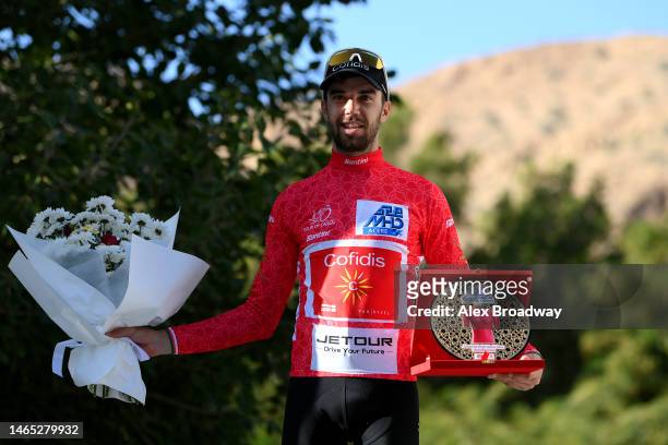 Jesus Herrada of Spain and Team Cofidis celebrates at podium as Red Leader Jersey winner during the 12th Tour of Oman 2023, Stage 2 a 174km stage...