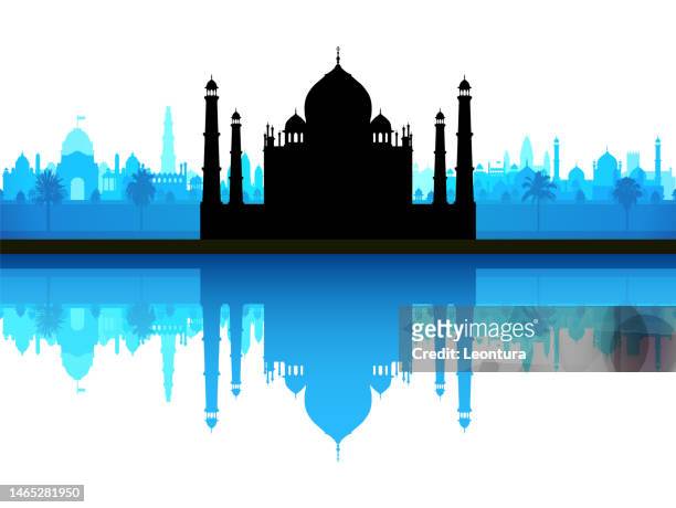 taj mahal, india (all buildings are detailed, complete and moveable) - qutab minar stock illustrations