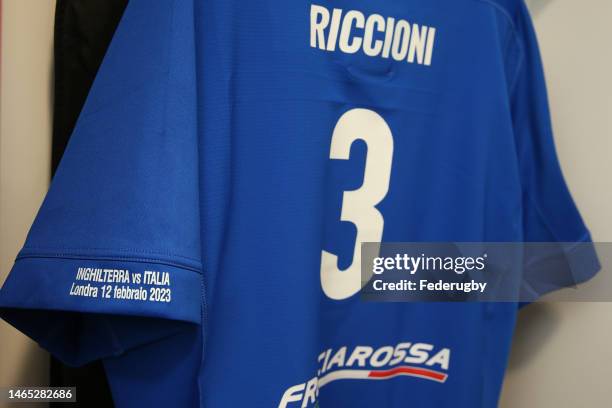 View of the Italian dressing room prior to the Six Nations Rugby match between England and Italy at Twickenham Stadium on February 12, 2023 in...