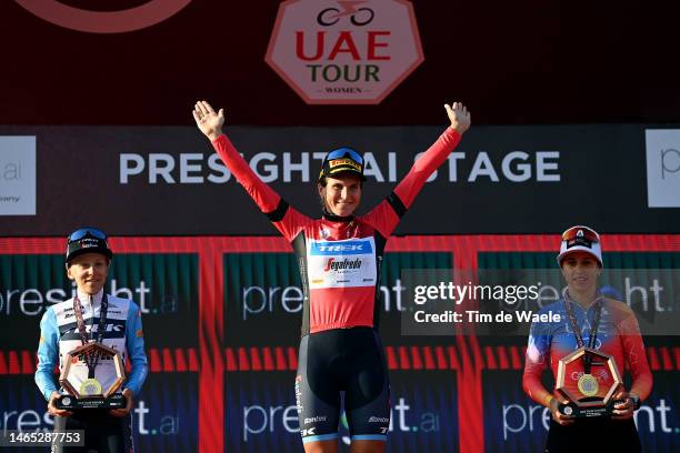 Gaia Realini of Italy and Team Trek - Segafredo on second place, race winner Elisa Longo Borghini of Italy and Team Trek - Segafredo Red Leader...