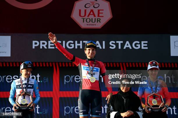 Gaia Realini of Italy and Team Trek - Segafredo on second place, race winner Elisa Longo Borghini of Italy and Team Trek - Segafredo Red Leader...