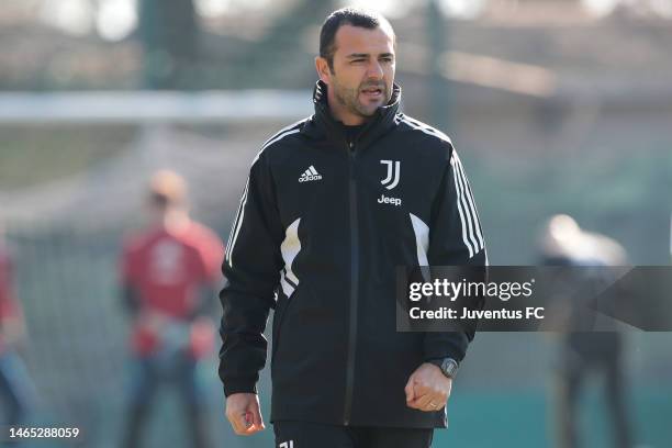 Juventus Under 16 head coach Claudio Rivalta looks on during the match between Torino U16 and Juventus U16 at Cit Turin on February 12, 2023 in...