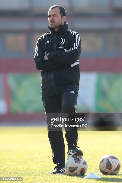 Juventus Under 16 head coach Claudio Rivalta looks on during the match between Torino U16 and Juventus U16 at Cit Turin on February 12, 2023 in...