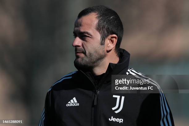 Juventus Under 16 head coach Claudio Rivalta looks on during the match between Torino U16 and Juventus U16 at Cit Turin on February 12, 2023 in...