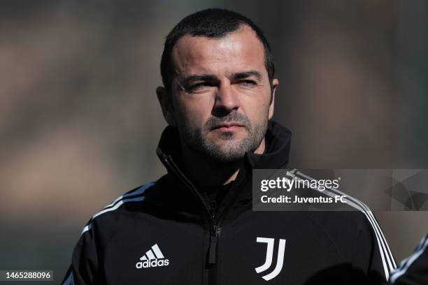 Juventus Under 16 head coach Claudio Rivalta looks on during the match between Torino U16 and Juventus U16 at Cit Turin on February 12, 2023 in...