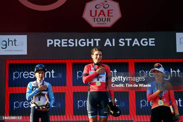 Gaia Realini of Italy and Team Trek - Segafredo on second place, race winner Elisa Longo Borghini of Italy and Team Trek - Segafredo Red Leader...