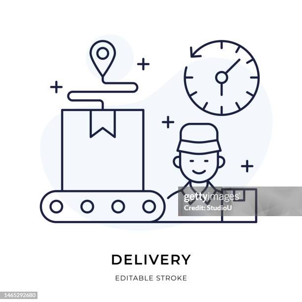 delivery thin line illustration - freight train workers stock illustrations