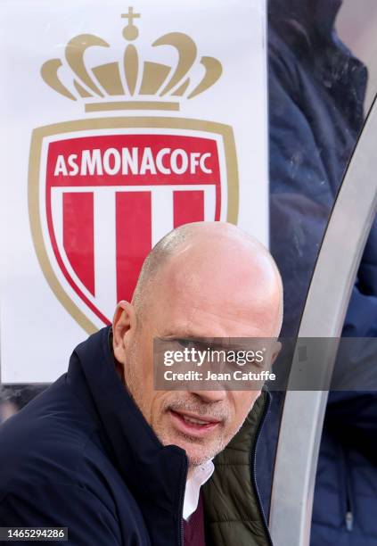 Coach of AS Monaco Philippe Clement during the Ligue 1 match between AS Monaco and Paris Saint-Germain at Stade Louis II on February 11, 2023 in...