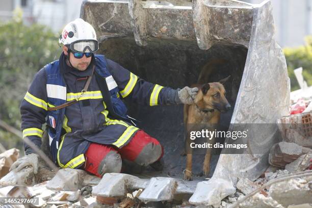 Earthquake search and rescue dog at work on February 12, 2023 in Hatay, Türkiye.