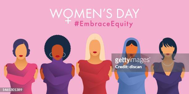ilustrações de stock, clip art, desenhos animados e ícones de international women’s day concept poster. embrace equity. - womens day
