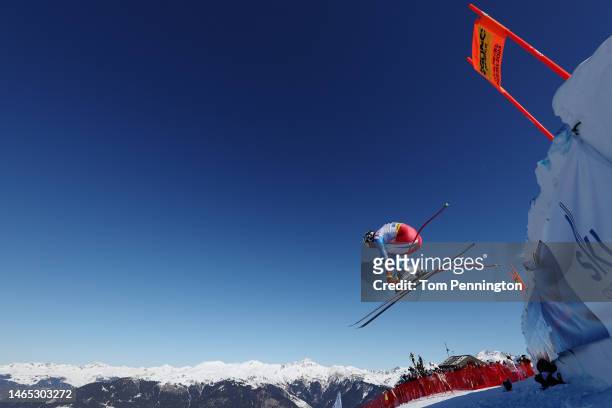 Adrien Theaux of France competes in Men's Downhill at the FIS Alpine World Ski Championships on February 12, 2023 in Courchevel, France.