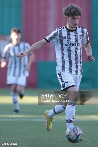 Gabriel Repciuc of Juventus in action during the match between Torino U15 and Juventus U15 at Cit Turin on February 12, 2023 in Turin, Italy.