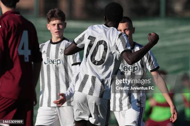 Demba Sall Samb of Juventus celebrates his second goal with his team-mates during the match between Torino U15 and Juventus U15 at Cit Turin on...