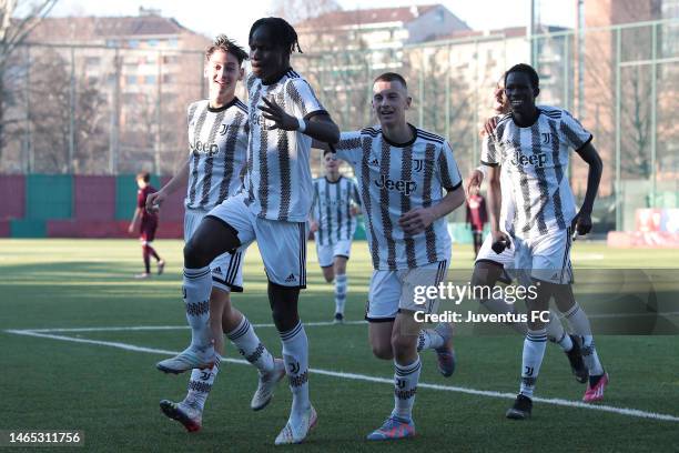 Benit Borasio of Juventus celebrates his goal with his team-mates during the match between Torino U15 and Juventus U15 at Cit Turin on February 12,...