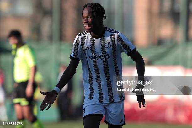 Benit Borasio of Juventus celebrates his goal during the match between Torino U15 and Juventus U15 at Cit Turin on February 12, 2023 in Turin, Italy.