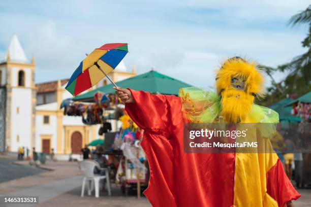 papangu having fun at carnival in brazil - art plus drama party stockfoto's en -beelden