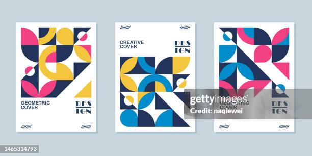 vector set of minimalism geometric modern bauhaus colorful swiss banner abstract background. template basic shape composition for poster,cover,card - fashion magazine cover stock illustrations