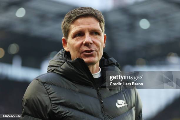 Oliver Glasner, Head Coach of Eintracht Frankfurt, looks on prior to the Bundesliga match between 1. FC Koeln and Eintracht Frankfurt at...