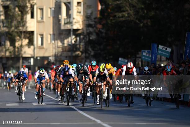 General view of Giacomo Nizzolo of Italy and Team Israel-Premier Tech, Matteo Moschetti of Italy and Q36,5 Pro Cycling Team, Alexander Kristoff of...
