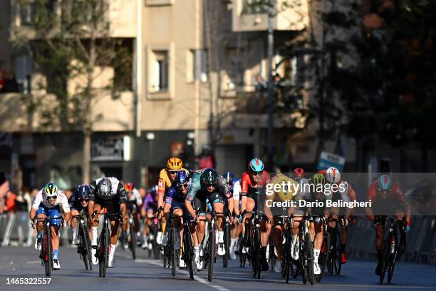 General view of Giacomo Nizzolo of Italy and Team Israel-Premier Tech, Matteo Moschetti of Italy and Q36,5 Pro Cycling Team, Alexander Kristoff of...