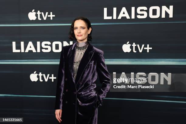 Eva Green attends the European premiere of Liaison on February 12, 2023 in Paris, France. Liaison will premiere globally on Apple TV+ Friday,...