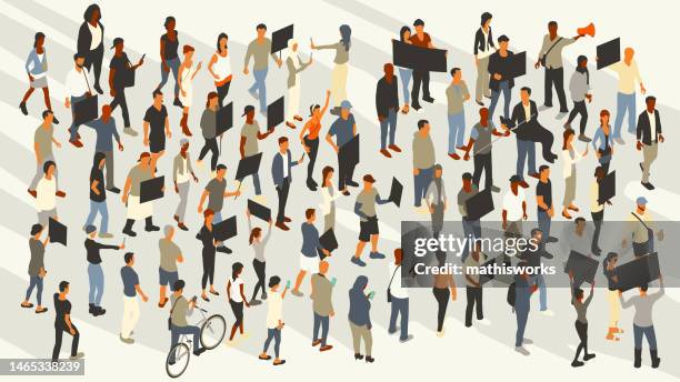 protesters with black signs - anti racisme stock illustrations