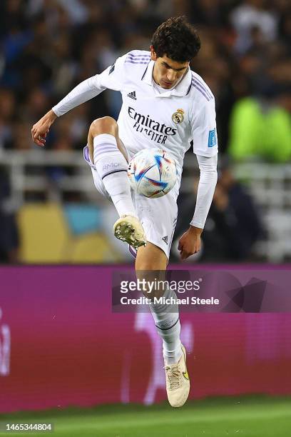 Jesus Vallejo of Real Madrid during the FIFA Club World Cup Morocco 2022 Final match between Real Madrid and Al Hilal at Prince Moulay Abdellah on...