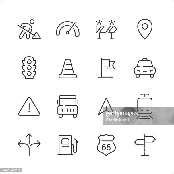 traffic - pixel perfect line icon set, editable stroke weight. - light rail icon stock illustrations