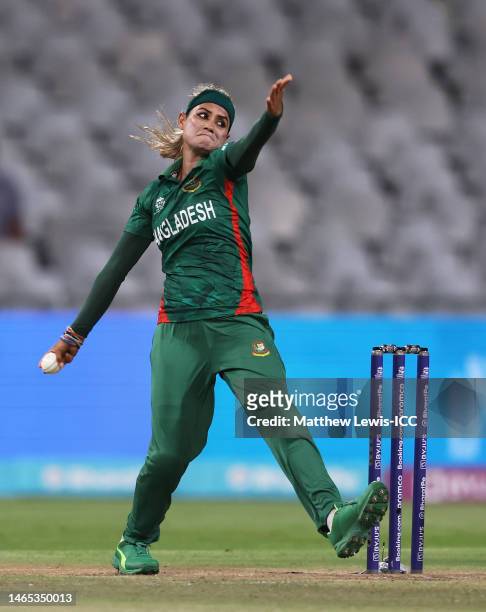 Jahanara Alam of Bangladesh in bowling action during the ICC Women's T20 World Cup group A match between Bangladesh and Sri Lanka at Newlands Stadium...