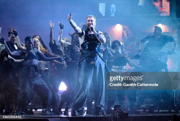 Sam Smith performs on stage during The BRIT Awards 2023 at The O2 Arena on February 11, 2023 in London, England.