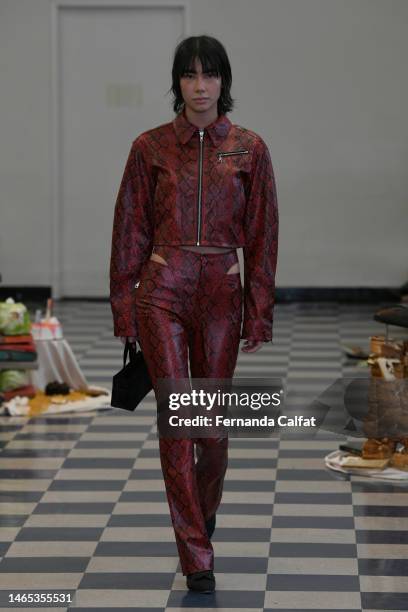 Model walks the runway at the Puppets and Puppets show during New York Fashion Week: The Shows at 1 Centre Street on February 12, 2023 in New York...