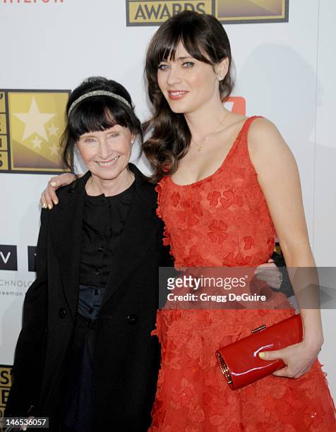 Actress Zooey Deschanel and mom Mary Jo Deschanel arrive at The Critics' Choice Television Awards at The Beverly Hilton Hotel on June 18, 2012 in...