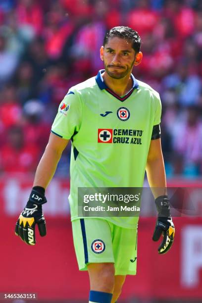 Jesus Corona, goalkeeper of Cruz Azul looks on during the 6th round match between Toluca and Cruz Azul as part of the Torneo Clausura 2023 Liga MX at...